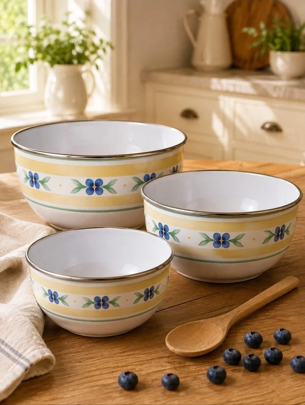 Pfaltzgraff Summer Breeze 3 Pc Nesting Metal Mixing Bowl Set Floral Vintage